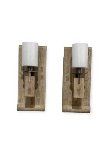Pair of Solid Oak and Bronze Sconces 64126