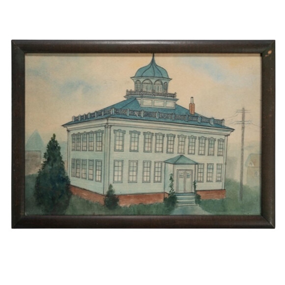 Rare 20th Century Composition American School House in Watercolor 60351
