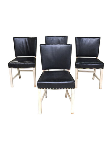 Set of  Vintage (4) Danish Black Leather Dining Chairs 64345
