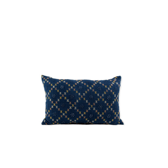 19th Century Moroccan Indigo and Embroidery Textile Pillow 64822