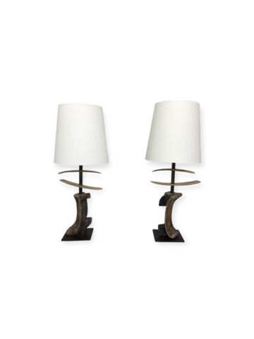 Limited Edition Pair of Antique Wood Element Lamps 62248