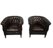 Pair French Leather Club Chairs 18577