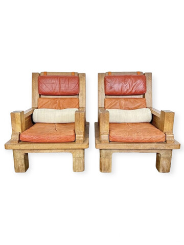 Pair of Large French Oak Arm Chairs 68119