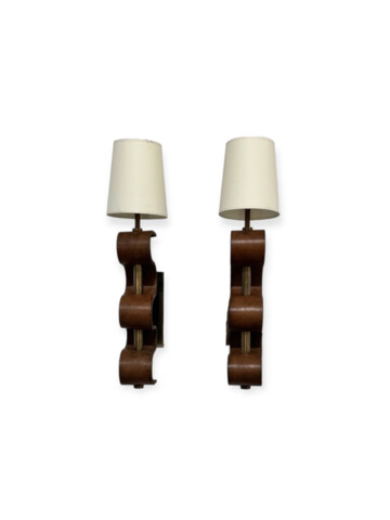 Pair of Lucca Studio Currier Sconces in Bronze and Leather 66919