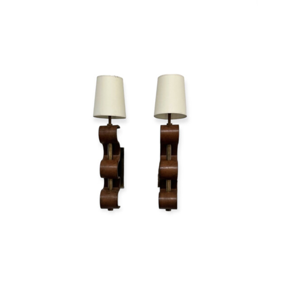 Pair of Lucca Studio Currier Sconces in Bronze and Leather 55923