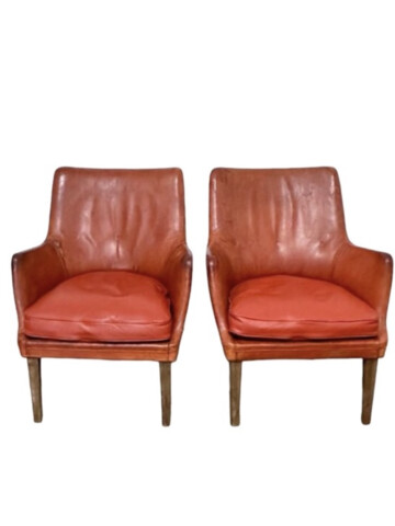 Pair of Arne Vodder Armchairs in Red Leather 65437