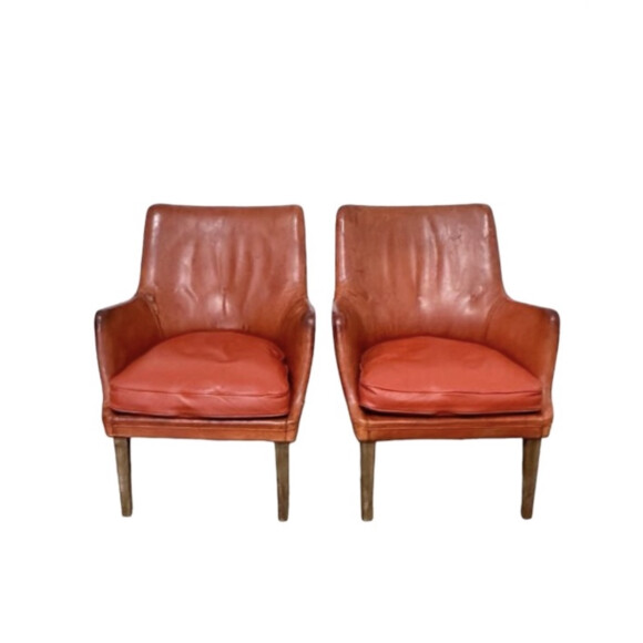 Pair of Arne Vodder Armchairs in Red Leather 66273