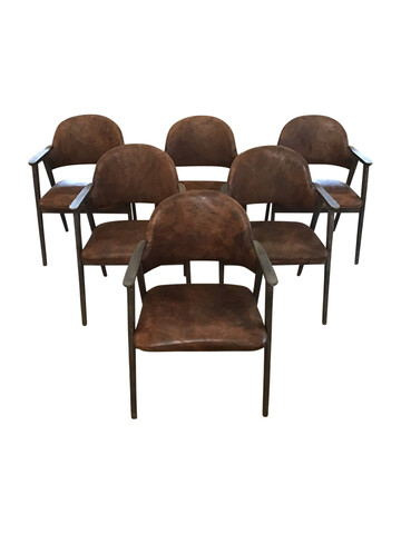 Set of (6) of Danish Cerused Dining Chairs with Leather 67693