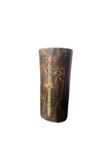 Japanese Meiji Inlaid Wood Vase with Copper Lined 67772