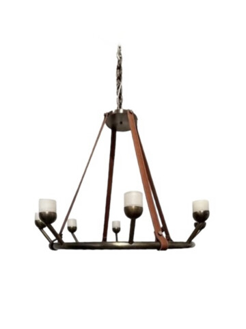 Lucca Studio ﻿Mayle Bronze and Saddle Leather Chandelier 66607
