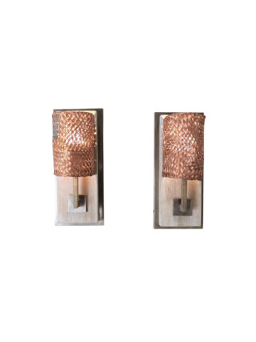 Pair of Limited Edition Vintage Woven Copper Shade Sconces 67713