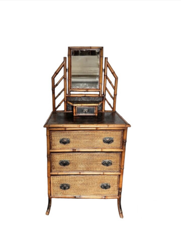 French Bamboo and Chinoiserie Commode with Mirror 62184