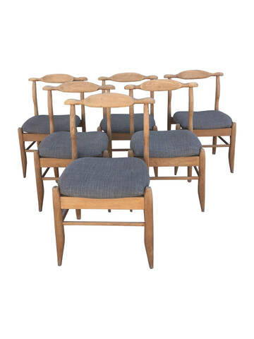 Set of (6) Guillerme & Chambron Cerused Oak Dining Chairs 40881