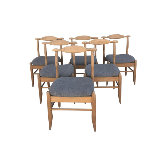 Set of (6) Guillerme & Chambron Cerused Oak Dining Chairs 60984
