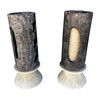 Pair of Limited Edition Ceramic and Oak Base Lamps 65692