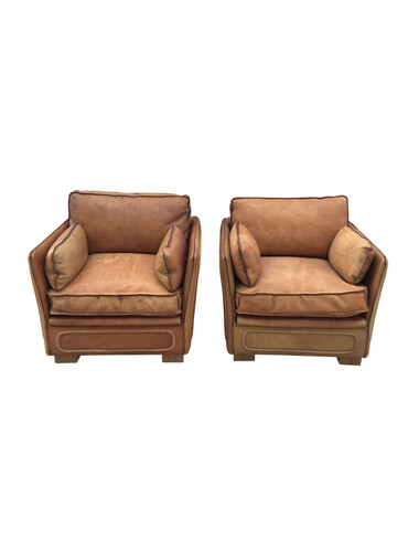 Pair of Leather French 1970's Roche Bobois Arm Chairs 40519