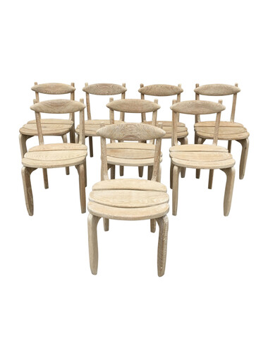 Set of (8) Guillerme & Chambron Oak Dining Chairs 40649