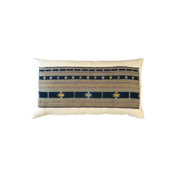 Antique Moroccan Indigo and Embroidery Textile Pillow 35366