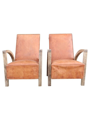 Pair of Mid Century French Leather Arm Chairs 66824
