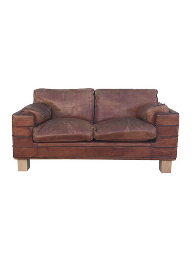 French 1970's Leather Love Seat 36015