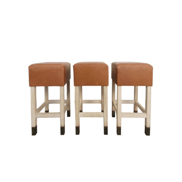 Lucca Studio Set of (3) Percy Saddle
Leather and Oak Stools 65054