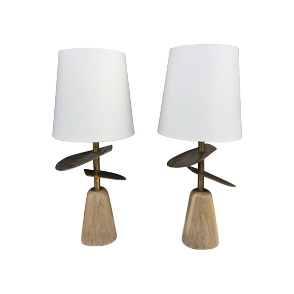 Lucca Studio Pair of Bronze and Wood Lamps 41823