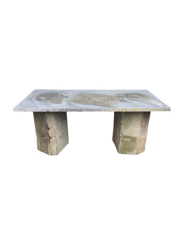 Rectangular Belgian Bluestone Table with Two Basalt Stone Bases 40133