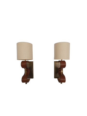 Pair of Lucca Studio Currier Sconces in Bronze and Leather 64716