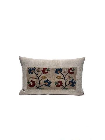 18th Century Turkish Embroidery Silk and Linen Textile Pillow 62812