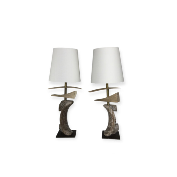 Limited Edition Pair of Antique Wood Element Lamps 60952