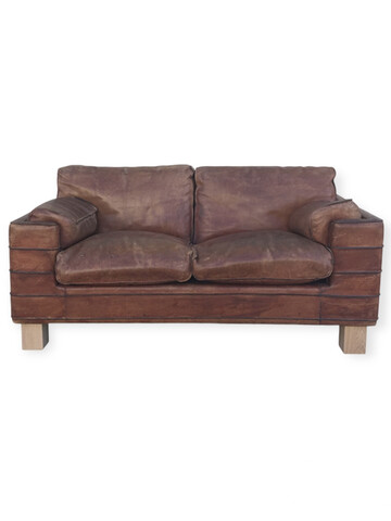 French 1970's Leather Love Seat 67932
