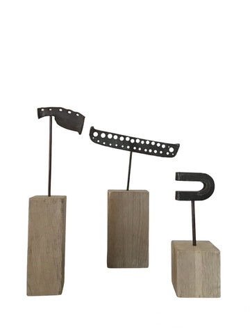 Set of (3) Iron Sculpture on Wood Stand 67448