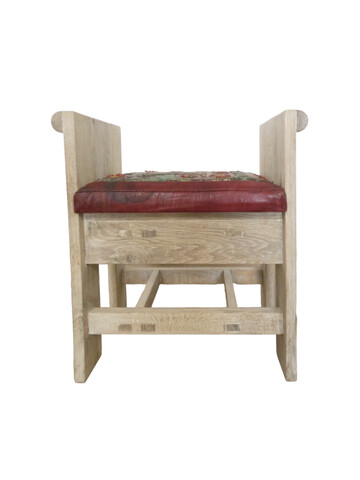 Limited Edition Oak Bench with Vintage Moroccan Leather Seat 59785