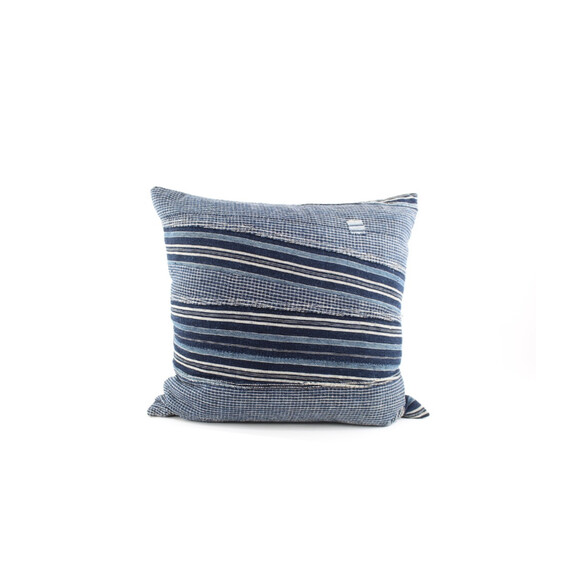 Vintage African Striped Indigo Textile Pillow 63752