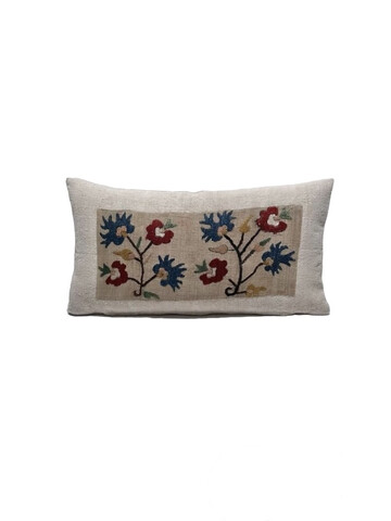 18th Century Turkish Embroidery Silk and Linen Textile Pillow 67883