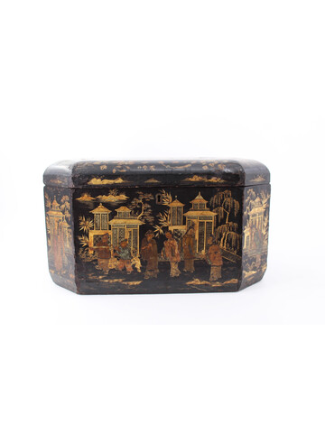 Black Lacquered & Gilt Chinoisserie Box 46767