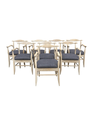 Set of (8) Guillerme & Chambron Oak Dining Chairs 40647