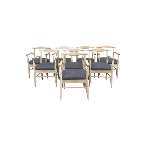 Set of (8) Guillerme & Chambron Oak Dining Chairs 61012