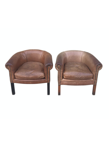 Pair of Vintage English Leather Club Chairs 37416