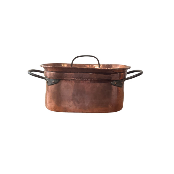 19th Century Large French Copper Stockpot with Top 58912