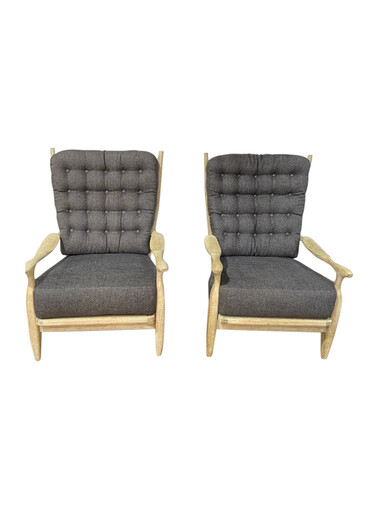 Pair of Guillerme & Chambron Cerused Oak Armchairs 40844