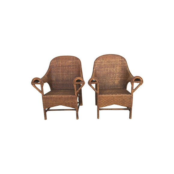 Pair of 1920's French Rattan Arm Chairs 38157