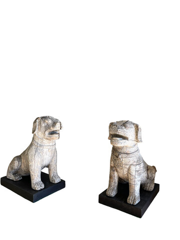 Pair 1920's Weathered Wood Foo Dogs 48174