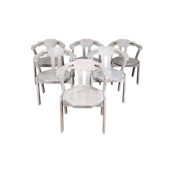 Set of (6) Belgian Oak Dining Arm Chairs 42749